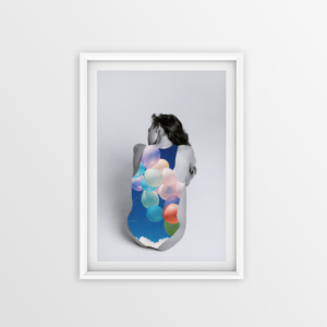 Lámina Se ató globos a la espalda